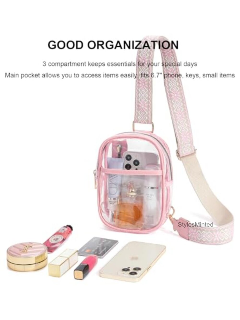 Clear Crossbody Bag Stadium Approved PVC Sling Bag - Picture 4 of 6
